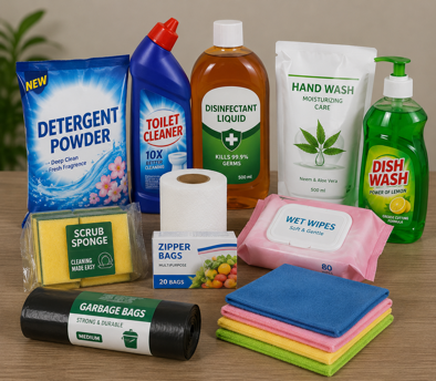 Our Essential Items collection offers a wide range of high-quality daily-use products designed to meet household, commercial, and personal care needs. From cleaning supplies and hygiene products to storage and packaging solutions, our products are manufactured with premium materials to ensure reliability, convenience, and long-lasting performance.